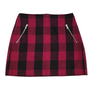 Gap Size 6 Red Buffalo Plaid Wool A-Line Mini Skirt With Zipper Pockets